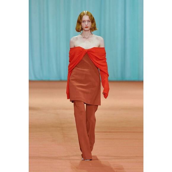 $725 BIANCA SPENDER RUNWAY Brick Red Crepe Dress – Size 2 Small - Picture 3 of 15